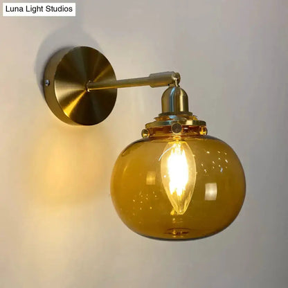 Orange and Gold Fluted Glass Wall Lamp in Bedroom