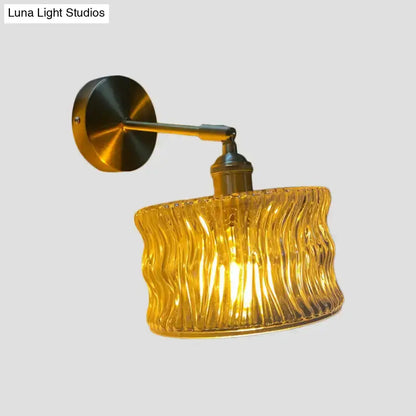 Orange and Gold Fluted Glass Wall Lamp in Bedroom