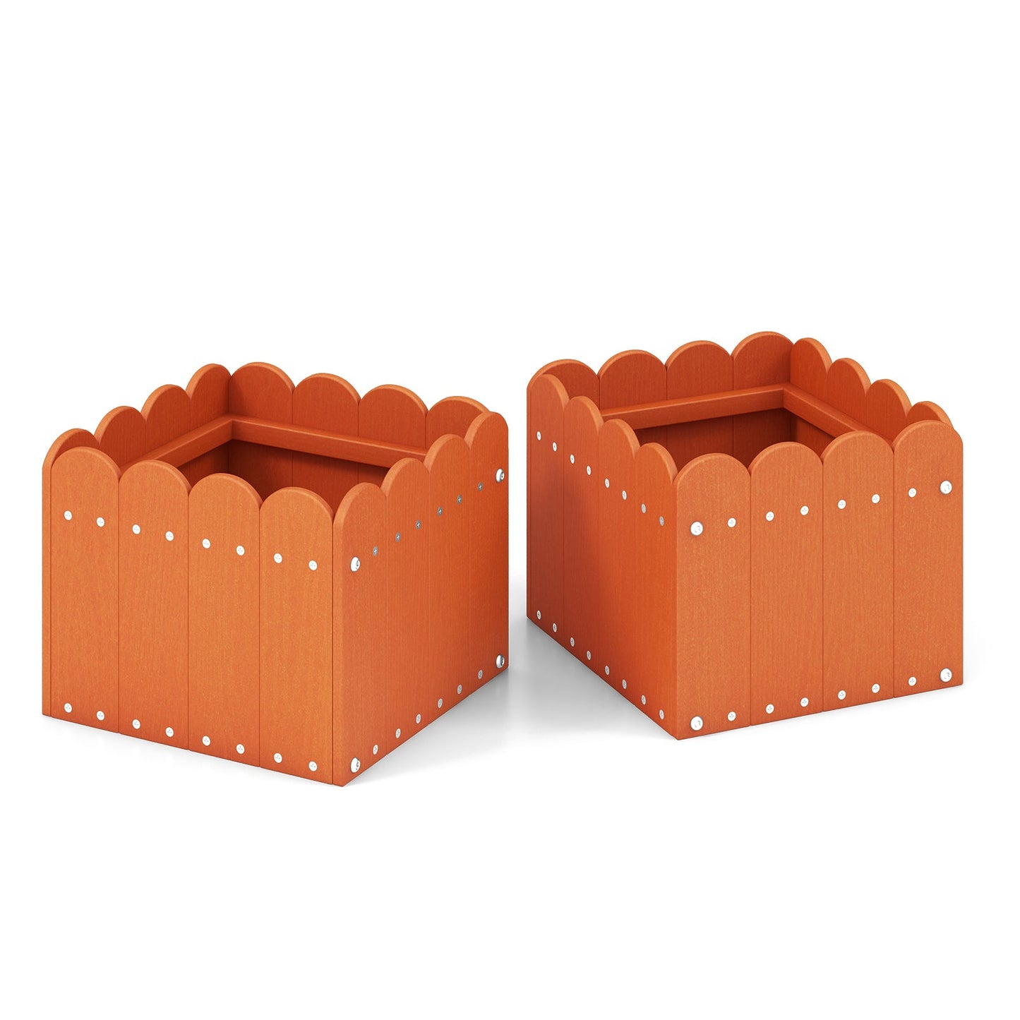 2 Pack Square Planter Box with Drainage Gaps for for Front Porch Garden Balcony-Gray