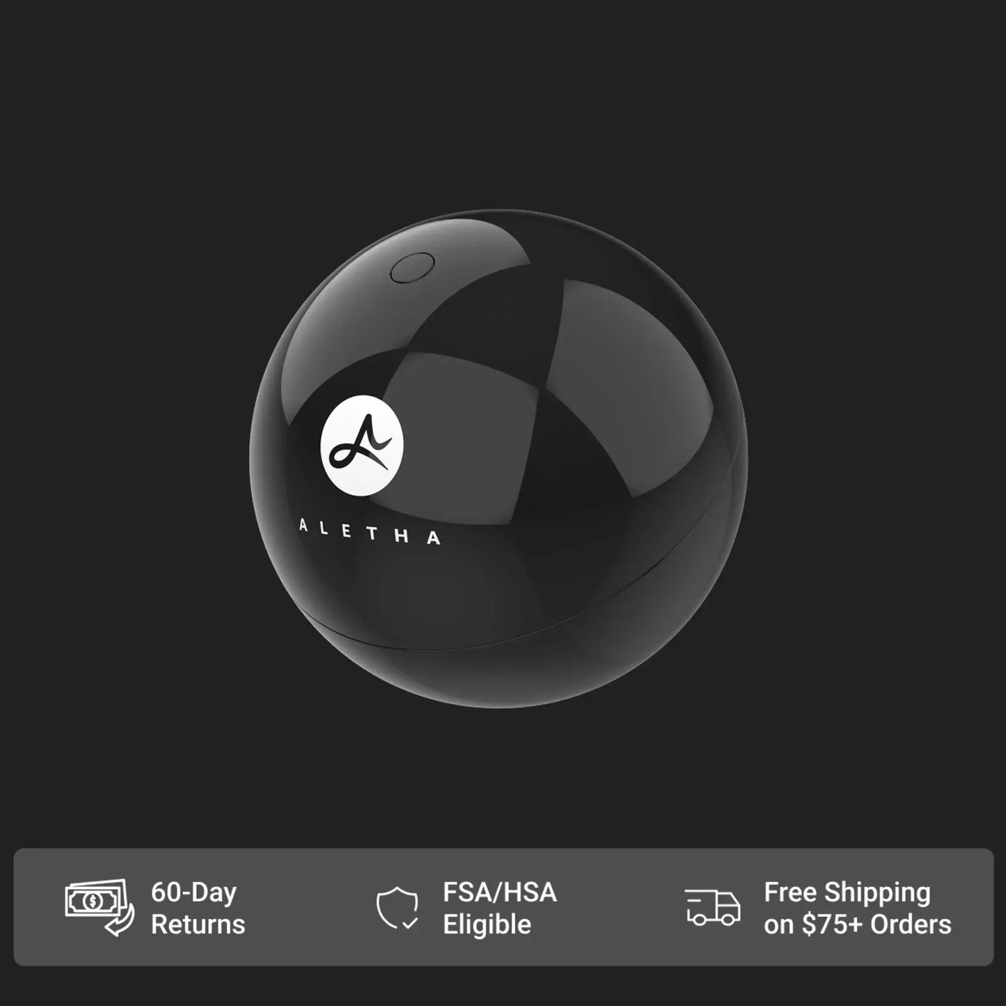Orbit muscle release tool ball by Aletha Health, black glossy sphere with white Aletha logo on Tampa Home & Garden Store