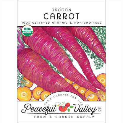 Dragon Carrot Seeds organic vegetable seeds in a purple carrot package by Grow Organic with USDA Organic badge on Tampa Home & Garden Store