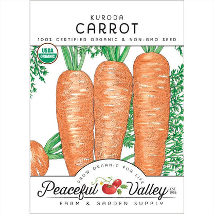 Napoli Carrot Seeds featuring orange carrots, USDA Organic seal, Peaceful Valley branding on Tampa Home & Garden Store
