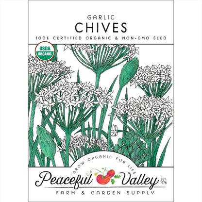 Garlic Chives seeds packet Seedtime Store, USDA Organic, non-GMO seeds on Tampa Home & Garden Store