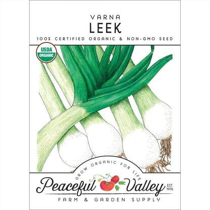 Varna Leek Seeds (Organic) vegetable seeds with green leeks, USDA Organic seal, Peaceful Valley on Tampa Home & Garden Store