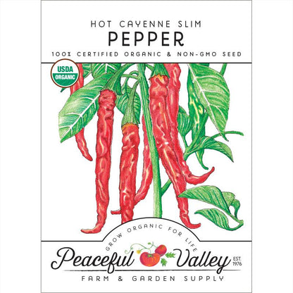 Cayenne Slim Hot Pepper seeds packet with organic non-GMO label and red peppers Seedtime Store on Tampa Home & Garden Store