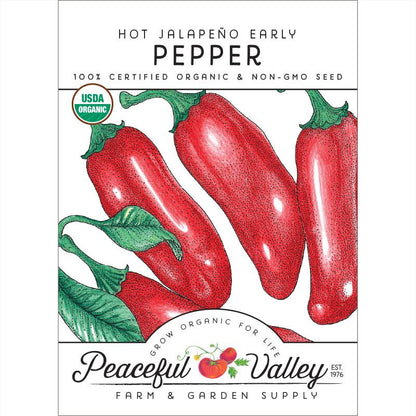 Jalapeño hot pepper seed packet with red peppers and USDA Organic badge Seedtime Store seeds on Tampa Home & Garden Store
