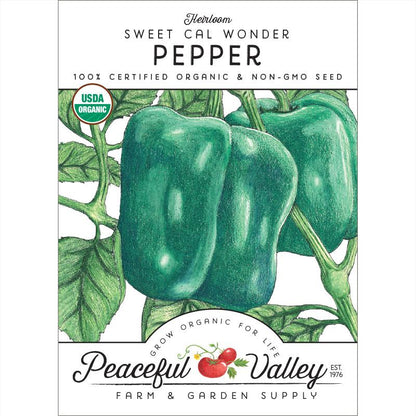 Cal Wonder Sweet Pepper seeds by Seedtime Store with green bell peppers and USDA Organic badge on Tampa Home & Garden Store