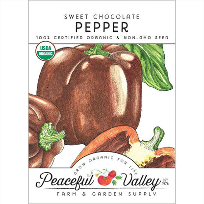Pepper seeds Chocolate Sweet Pepper packet with USDA Organic seal from Peaceful Valley on Tampa Home & Garden Store
