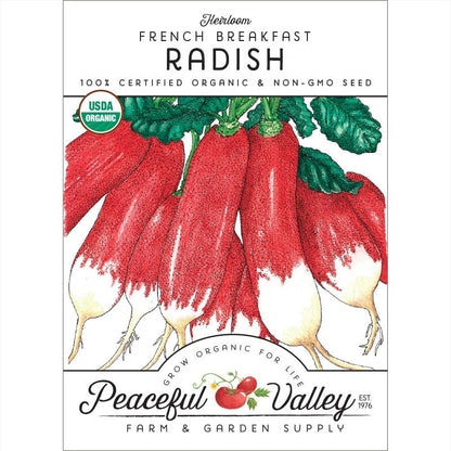 French Breakfast radish seeds by Seedtime Store, organic non-GMO with USDA Organic badge on Tampa Home & Garden Store
