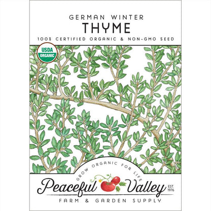 German Winter Thyme seeds packet with thyme and USDA Organic seal Peaceful Valley on Tampa Home & Garden Store