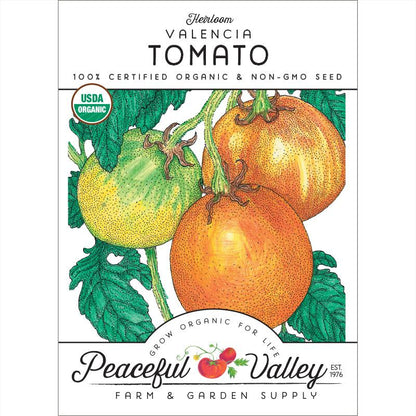 Valencia tomato seeds packet, heirloom, USDA Organic, Peaceful Valley on Seedtime Store on Tampa Home & Garden Store