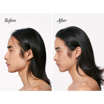 Oribe Serene Scalp Densifying Conditioner, Nava Beauty; before/after of dark hair on Tampa Home & Garden Store
