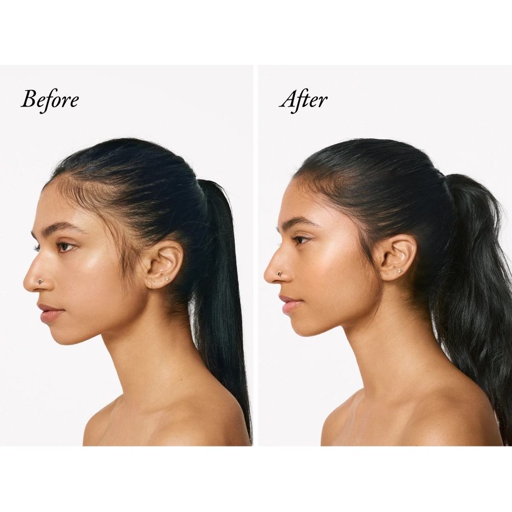 Oribe Serene Scalp Densifying Conditioner two sideview Nava Beauty model with dark ponytail on Tampa Home & Garden Store