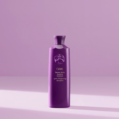 Oribe Serene Scalp Densifying Conditioner bottle in purple with embossed logo on Tampa Home & Garden Store