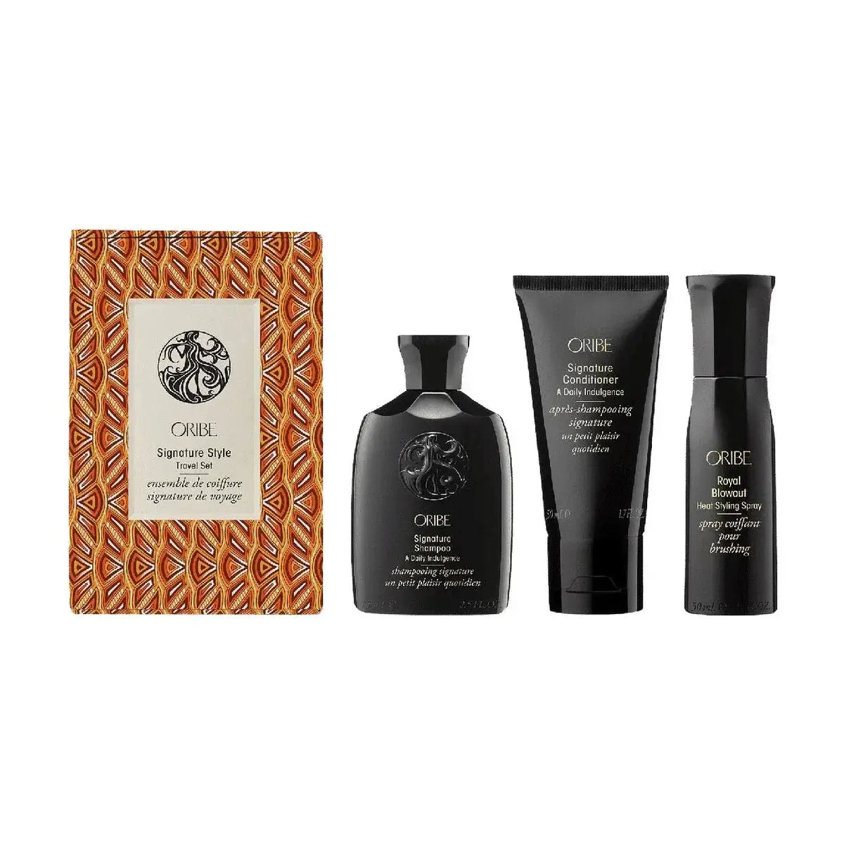 Oribe Signature Style Travel Set 3-piece kit: shampoo, conditioner, Royal Blowout spray on Tampa Home & Garden Store
