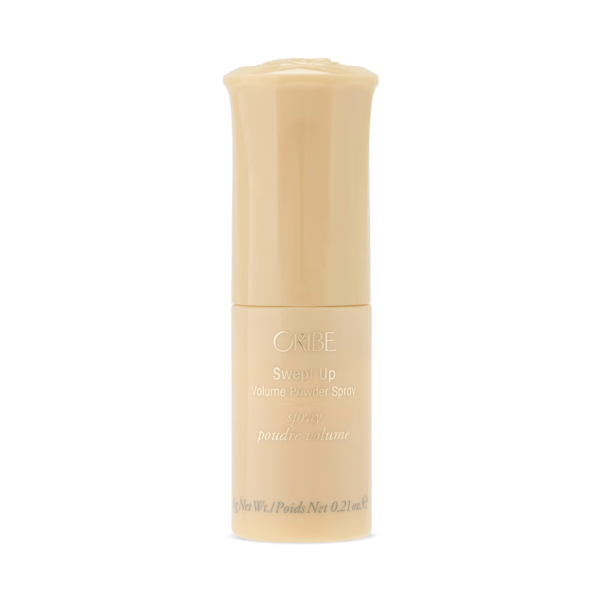 Oribe Swept Up Volume Powder Spray bottle in beige-gold finish by Nava Beauty on Tampa Home & Garden Store