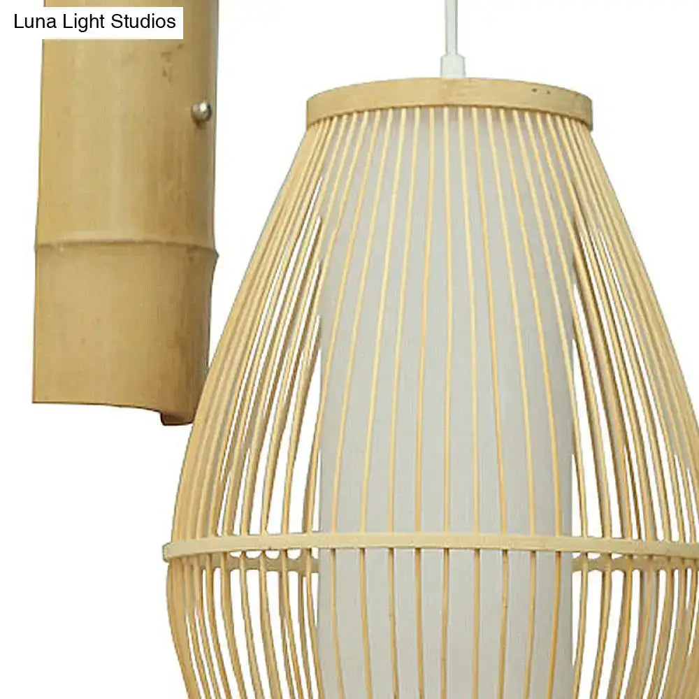Oriental Bamboo Woven Wall Lamp Bedroom Beige
