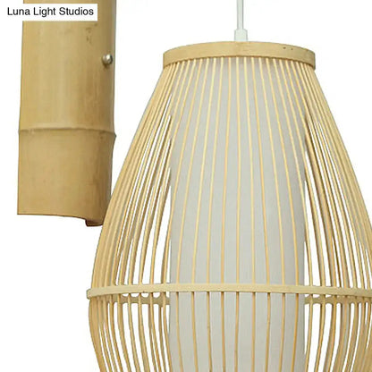 Oriental Bamboo Woven Wall Lamp Bedroom Beige