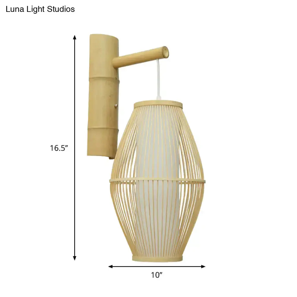 Oriental Bamboo Woven Wall Lamp Bedroom Beige
