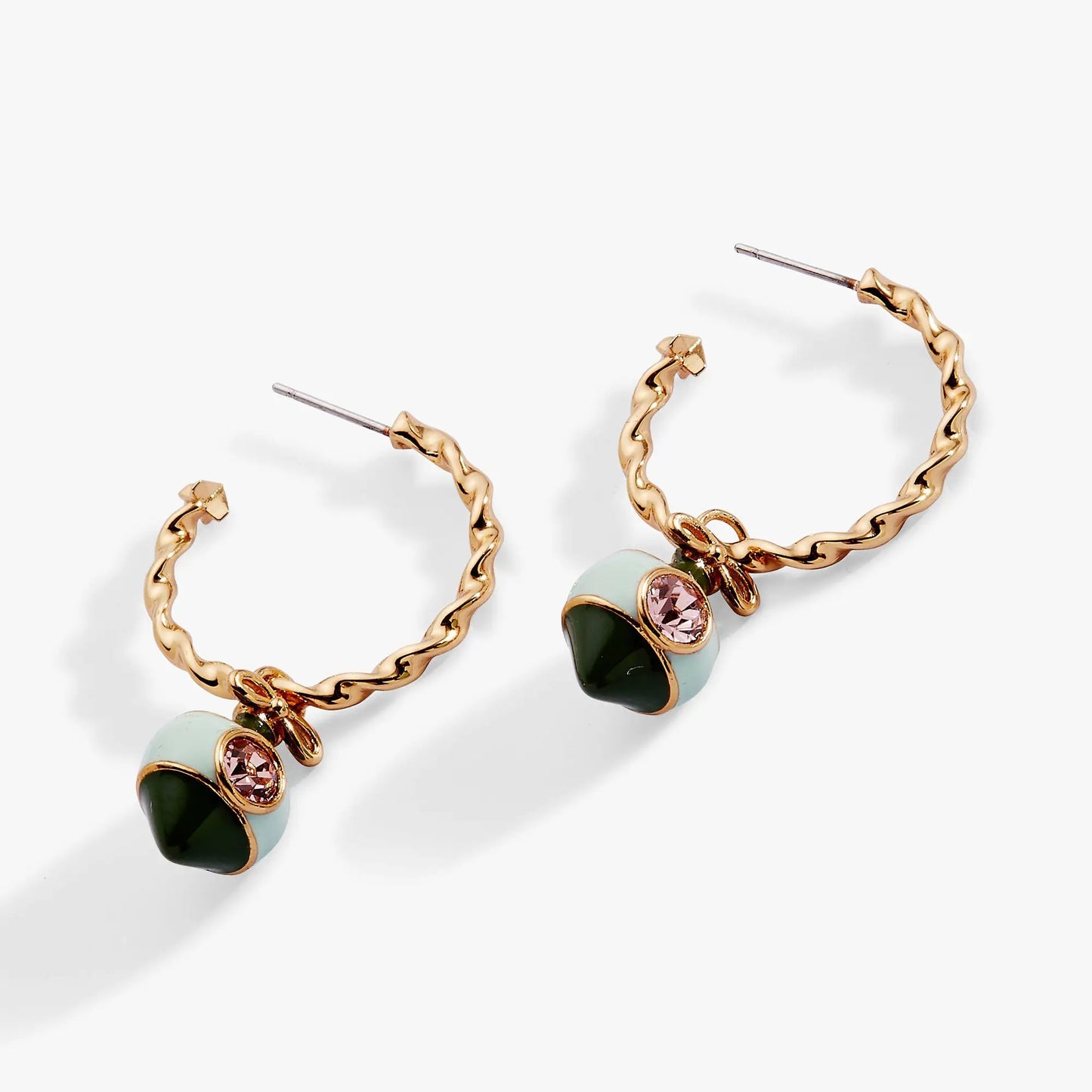 Crystal Bow and Ornament Twisted Hoop Earrings