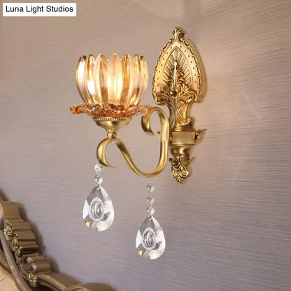 Brass Lotus Wall Sconce with crystal teardrop drops, Decorbites on Tampa Home & Garden Store