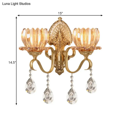 Brass Lotus Wall Sconce by Decorbites, antique brass finish with amber glass petals on Tampa Home & Garden Store