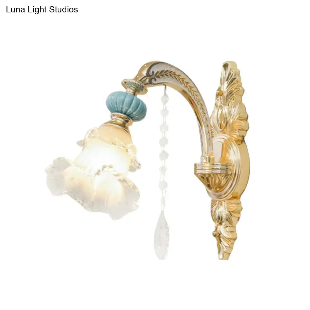 Gold Glass Wall Sconce Nordic Crystal Drop with turquoise accent knob by Decorbites on Tampa Home & Garden Store