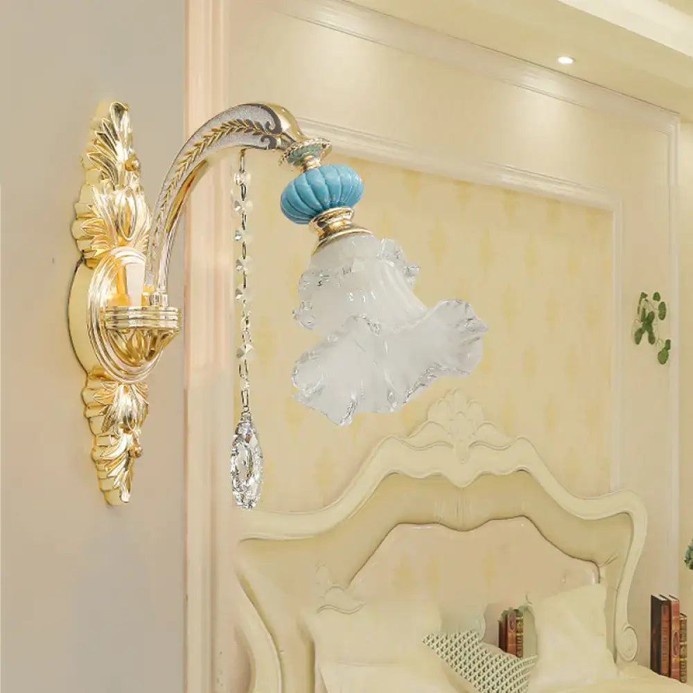 Decorbites Gold Glass Wall Sconce Nordic Crystal Drop with turquoise finial and crystals on Tampa Home & Garden Store