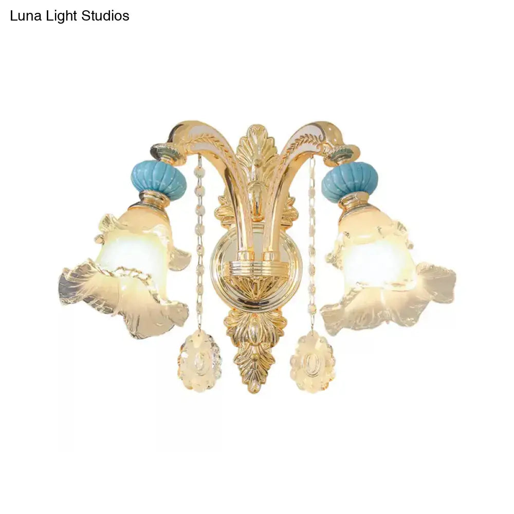 Gold Glass Wall Sconce Nordic Crystal Drop by Decorbites, 2-light gold with turquoise accents on Tampa Home & Garden Store