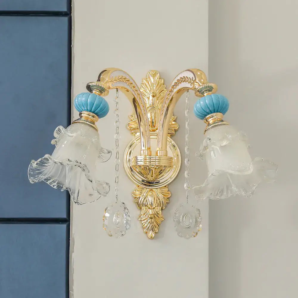 Gold glass wall sconce Nordic Crystal Drop by Decorbites with turquoise accents on Tampa Home & Garden Store