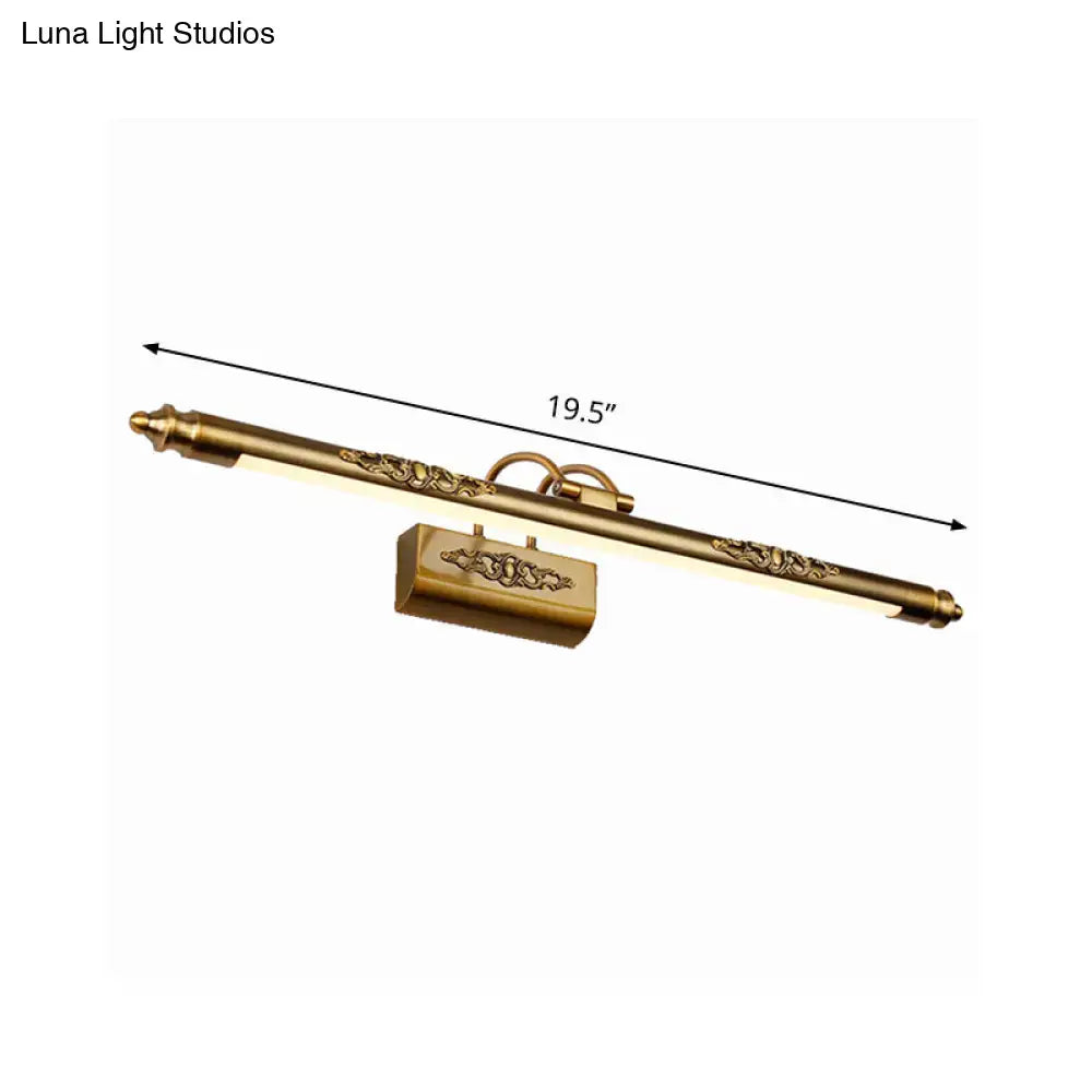 Brass wall vanity light by Decorbites with embossed bar and backplate, 19.5-inch length on Tampa Home & Garden Store