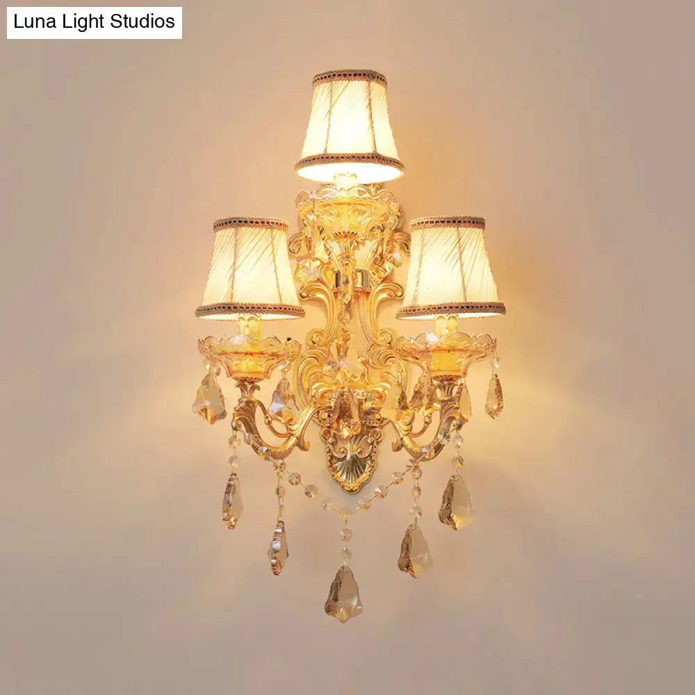 Decorbites ornate gold crystal 3-light metal living room wall sconce on Tampa Home & Garden Store