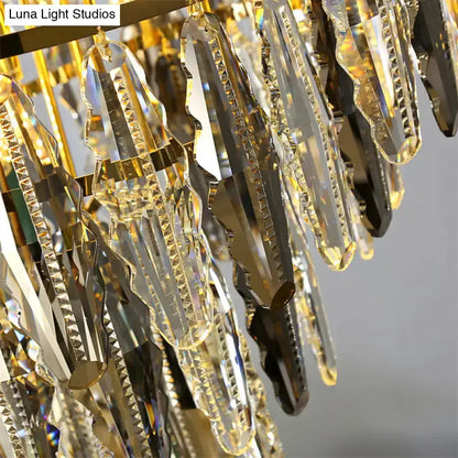 Ornate gold crystal leaf pendant light by Decorbites with hanging prisms for bedroom on Tampa Home & Garden Store