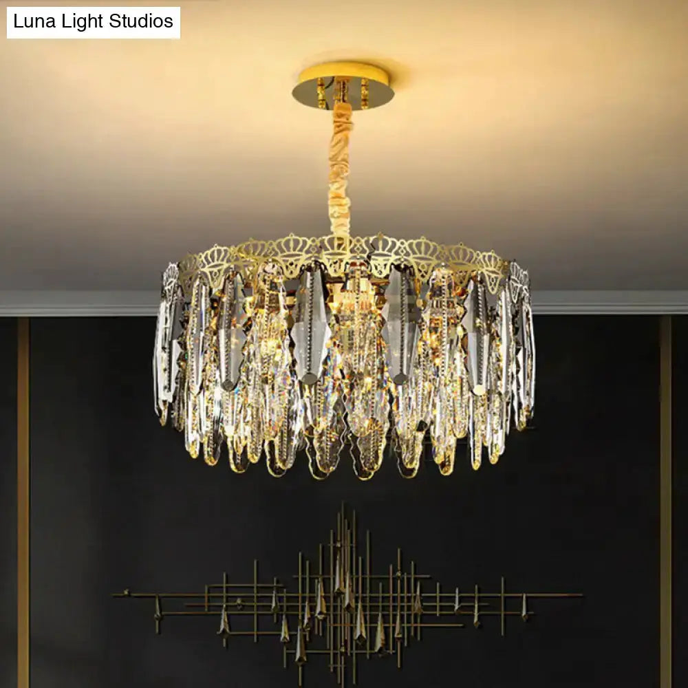 Ornate gold crystal leaf pendant light chandelier by Decorbites, ceiling-hung with crystals on Tampa Home & Garden Store