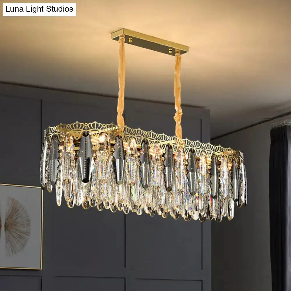 Ornate gold crystal leaf pendant light chandelier for bedroom by Decorbites with crystal drops on Tampa Home & Garden Store