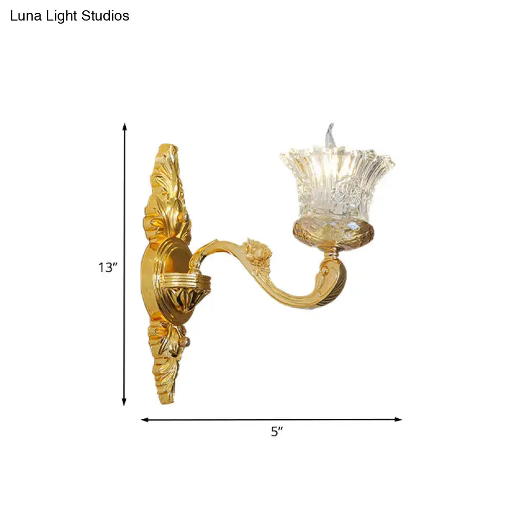 Gold Flower Crystal Sconce Decorbites, gold wall light with crystal shade, 13in tall on Tampa Home & Garden Store