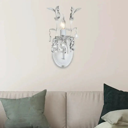 Ornate silver crystal leaf wall light fixture sconce with hanging crystal drops by Decorbites on Tampa Home & Garden Store