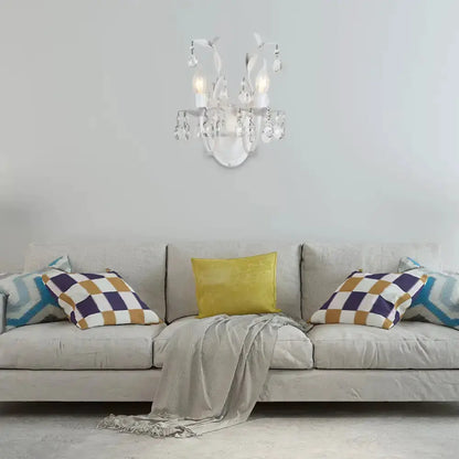 Decorbites ornate silver crystal leaf wall light fixture sconce with hanging prisms on Tampa Home & Garden Store