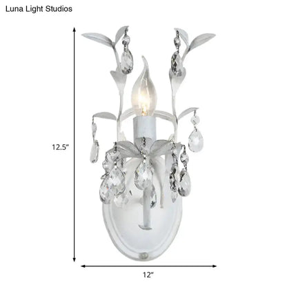 Ornate silver crystal leaf wall sconce by Decorbites with candle bulb, 12in wide x 12.5in tall on Tampa Home & Garden Store