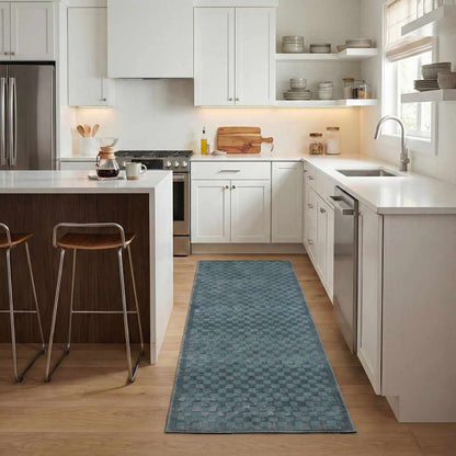 Gaiwan Oil Green Washable Area Rug teal checkered runner Boutique Rugs in white kitchen on Tampa Home & Garden Store