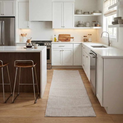 Leanna Cream washable area rug Boutique Rugs cream runner with subtle texture in kitchen on Tampa Home & Garden Store