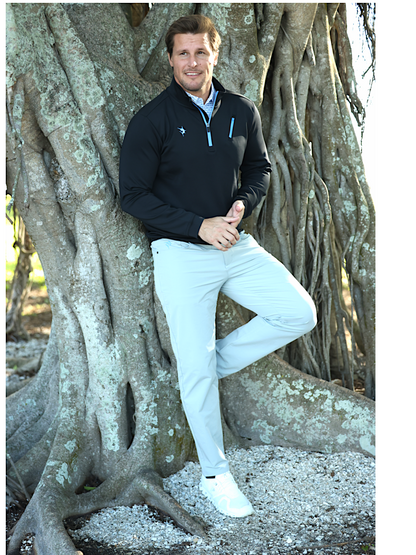 Oceanside Pullover Smooth Stretch by White Water Life in black with blue zipper detail on Tampa Home & Garden Store