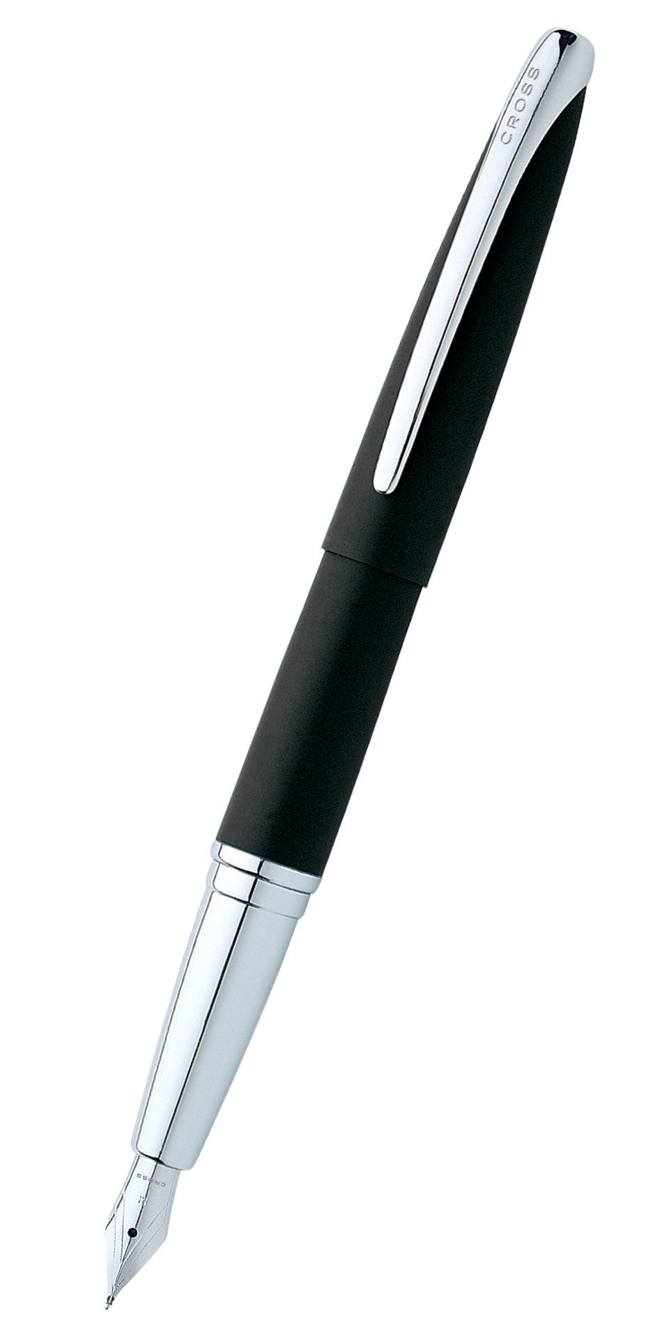 ATX Basalt Black Stainless Steel Fine Nib Fountain Pen by A.T. Cross with black body and chrome clip on Tampa Home & Garden Store