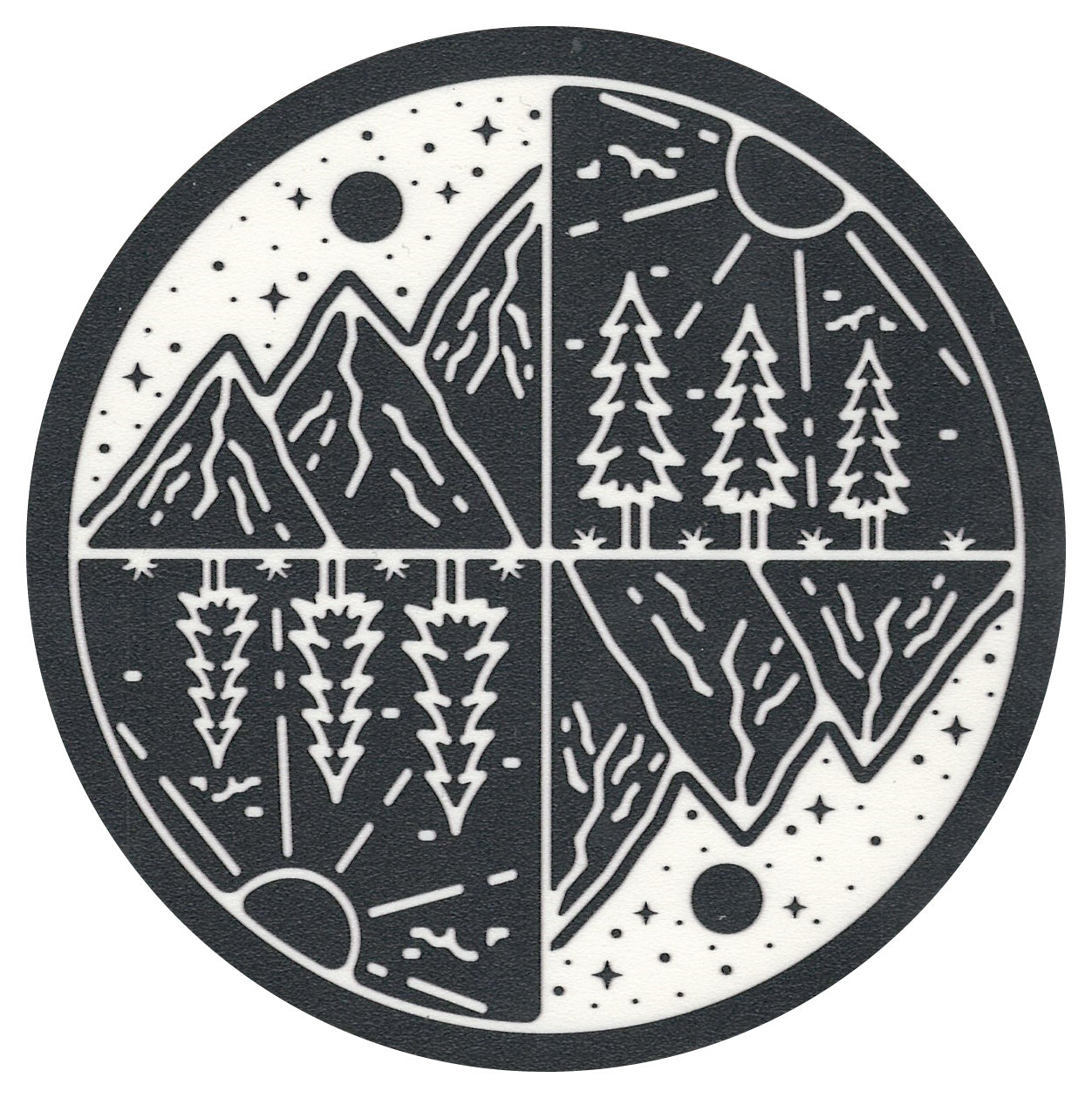 Sip Sip Hooray Coaster -  Mountais and Trees - Black and White Compass