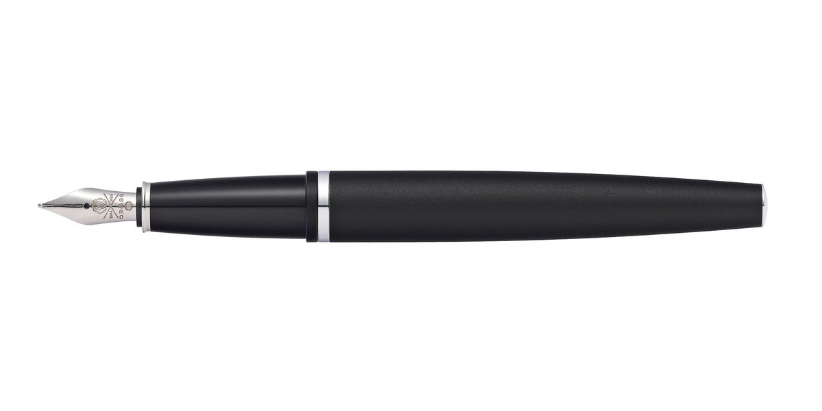 Calais Matte Black Medium Nib Fountain Pen by A.T. Cross with black body and silver nib on Tampa Home & Garden Store