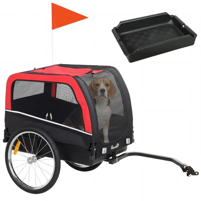 Dog bike trailer by Furr Baby Gifts with red canopy, 20-inch air tires, reflectors, flag on Tampa Home & Garden Store