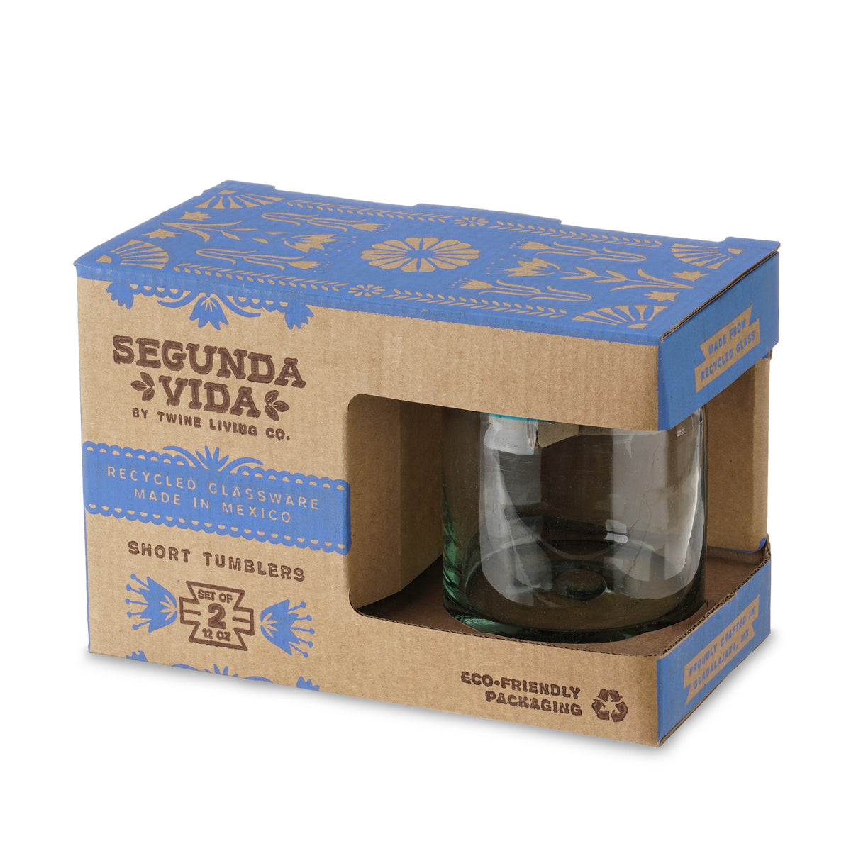 Segunda Vida Primavera Short Tumblers by Twine Living; recycled glassware visible in box on Tampa Home & Garden Store