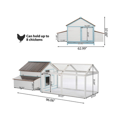 96-Inch outdoor fir wood chicken coop with nesting box and run, blue trim on Tampa Home & Garden Store