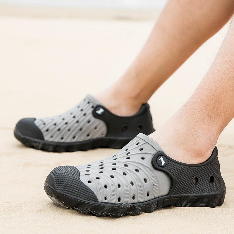 Stevvex sandals gray perforated rubber clogs men, breathable quick-dry beach slippers pair on Tampa Home & Garden Store