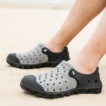 Stevvex sandals gray perforated rubber clogs men, breathable quick-dry beach slippers pair on Tampa Home & Garden Store